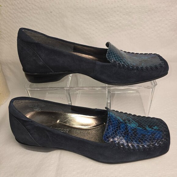 ENZO ANDIOLINI BLUE LEATHER SQUARE TOE LOAFER SNAKE SKIN WOMENS SIZE 6.5 - Picture 1 of 8